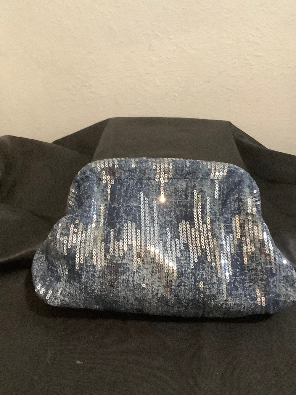 Sequined Navy Blue Evening Clutch